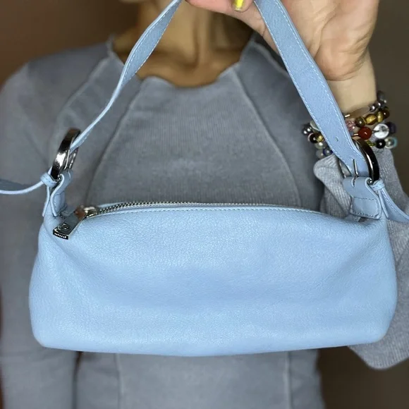 Vintage Express Genuine Blue Leather Shoulder Bag 90s vibe Y2K - Picture 2 of 5